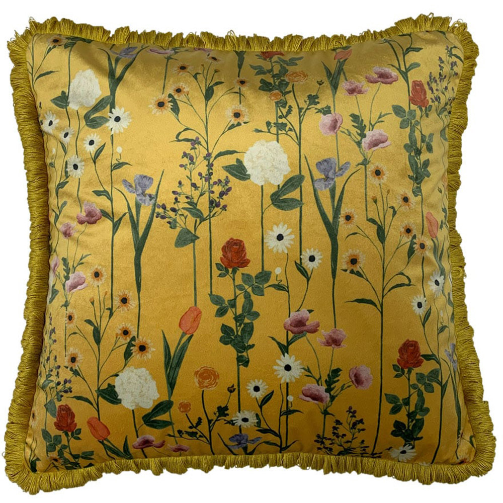 furn. Fleura Ochre Floral Velvet Cushion  Image 1