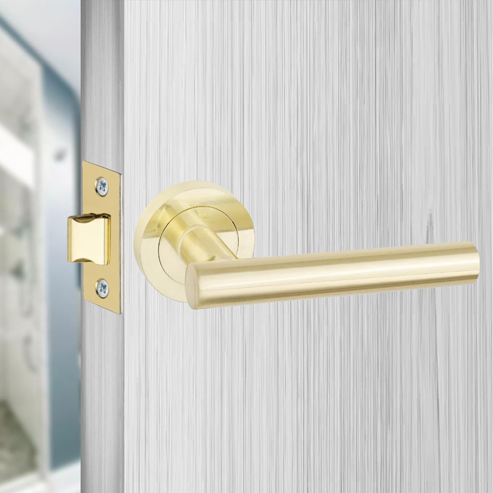 Golden Grace Satin Brass Straight T-Bar Door Handles Set 5 Pack Image 2