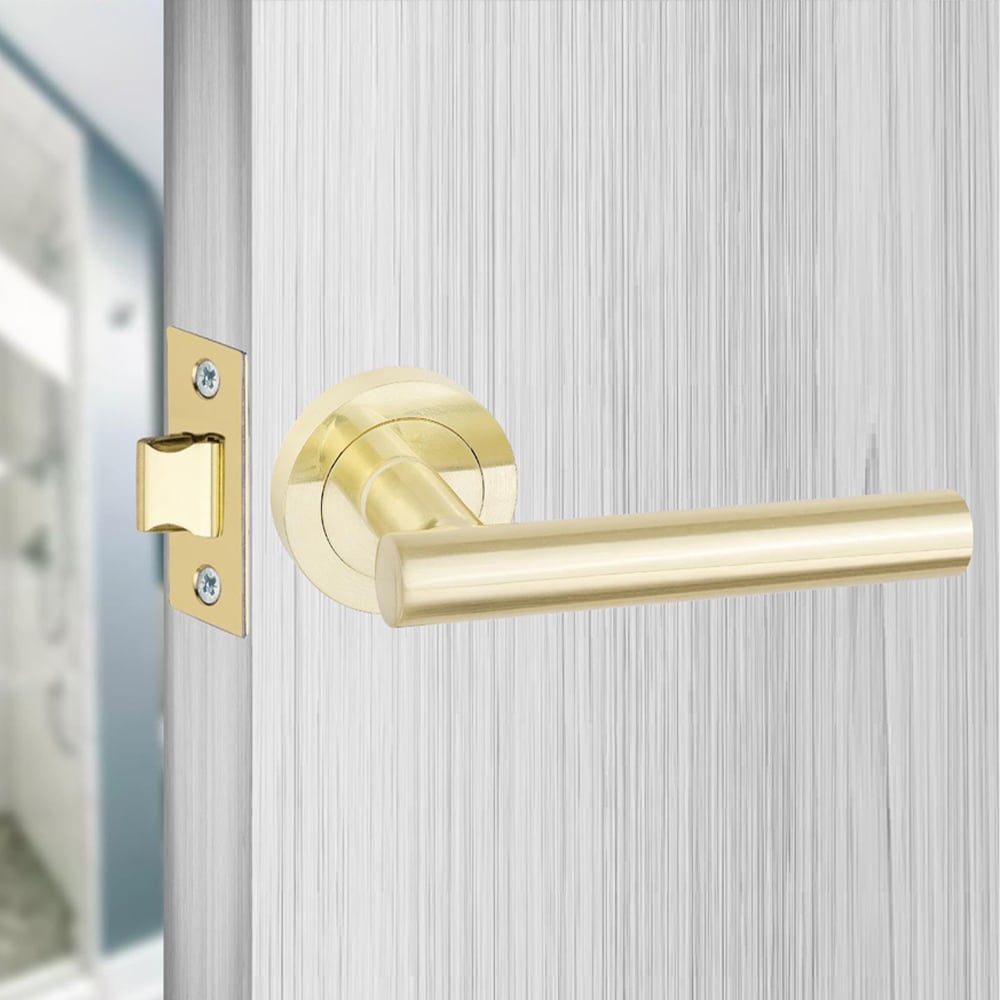 Golden Grace Satin Brass Straight T-Bar Door Handles Set Image 2