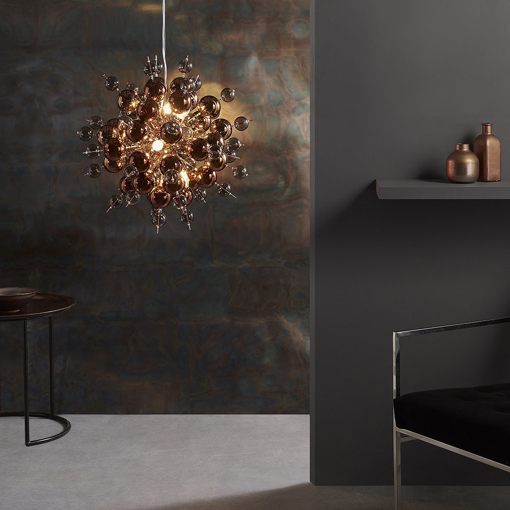 Merano Pavia Tinted Glass Copper 9 Light Ceiling Pendant Image 7