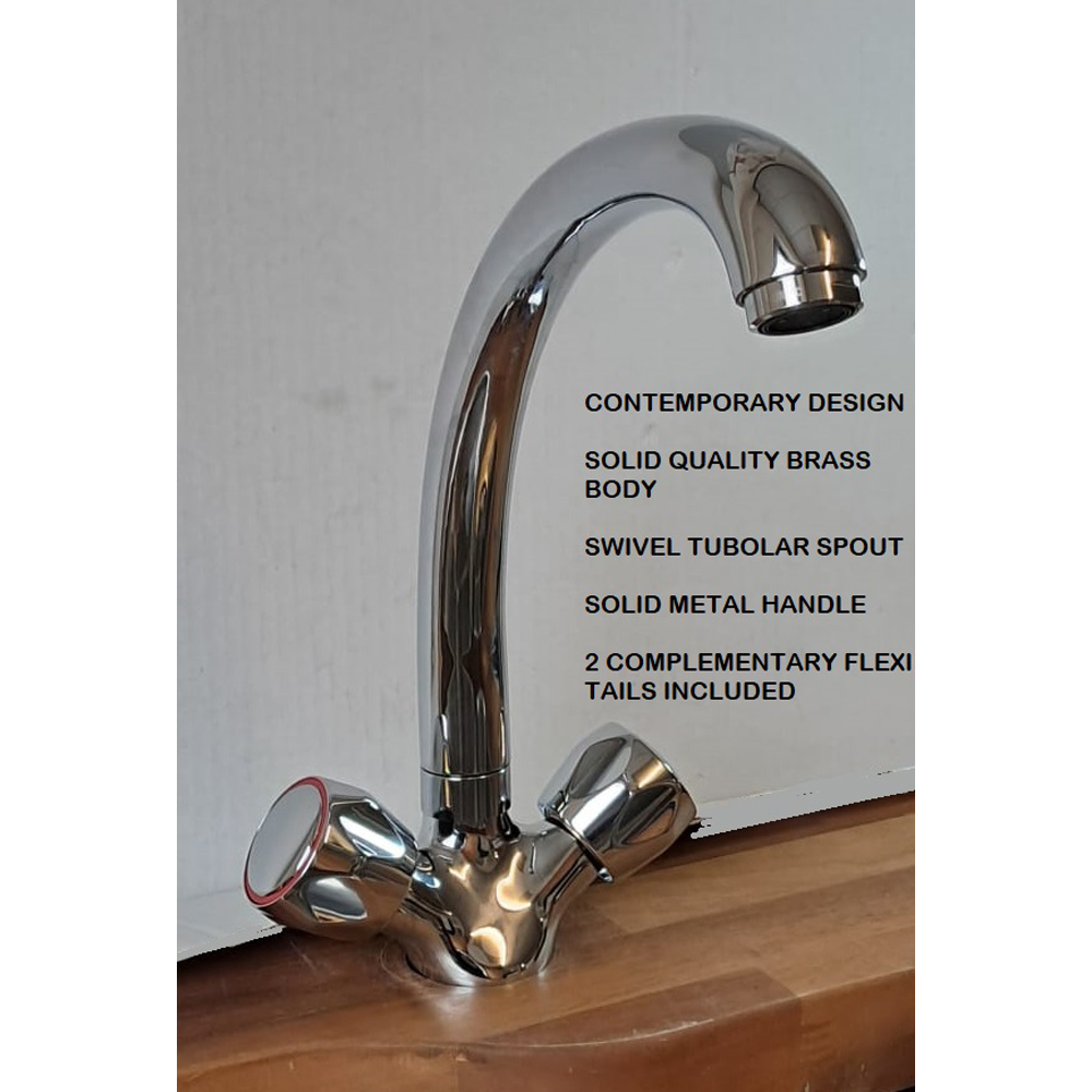 Piralla Dual Flow Swivel Spout Twin Lever Kitchen Tap Image 4