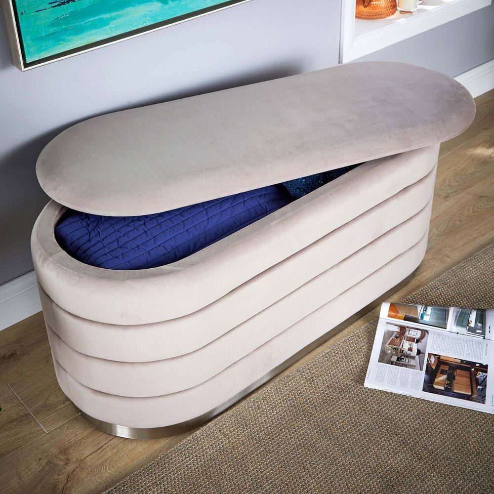 Home Source Cake Light Grey Velvet Single Storage Ottoman Image 6