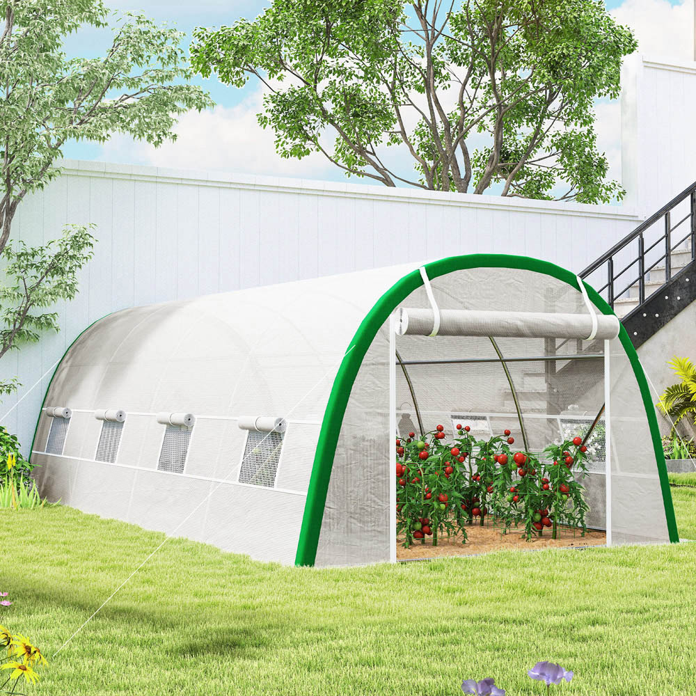 Outsunny White Large Polytunnel 6.5 x 19.4ft Walk-in Greenhouse with PE Cover Image 5