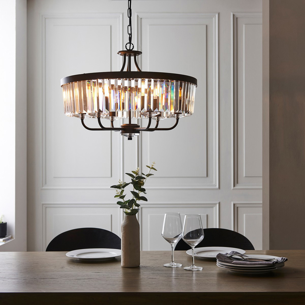 Merano Ascoli Matt Black Cut Glass Multi Arm Pendant Flush Ceiling Lamp Image 7
