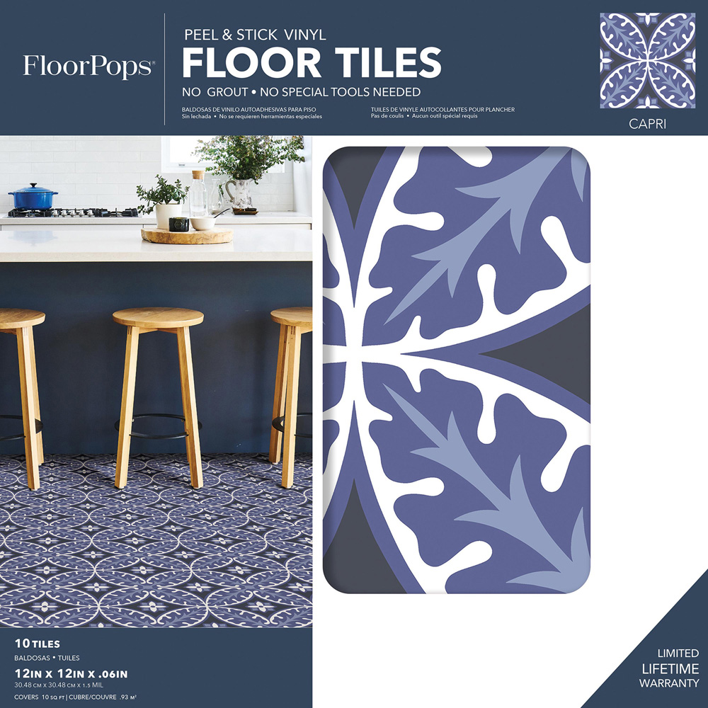 Floorpops Capri Purple White and Charcoal Peel and Stick Floor Tile 30.48 x 30.48cm 10 Pack Image 7