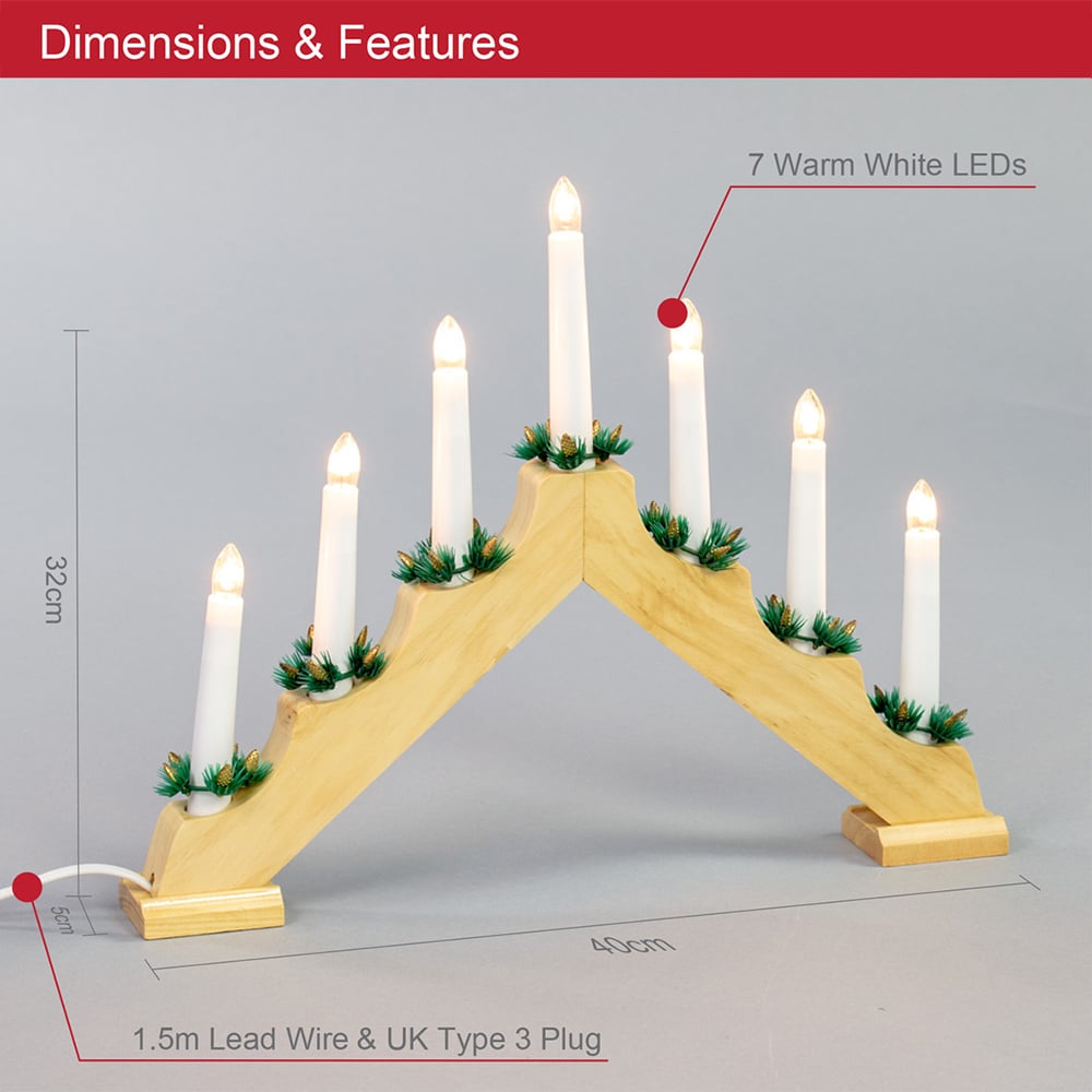 The Christmas Workshop 7 LED Pine Wooden Candle Bridge Light Image 9