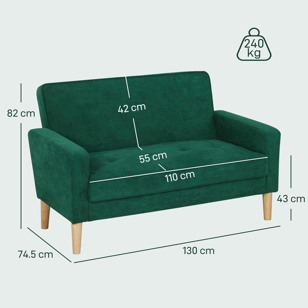 HOMCOM 2 Seater Green Velvet Feel Upholstered Sofa Image 9