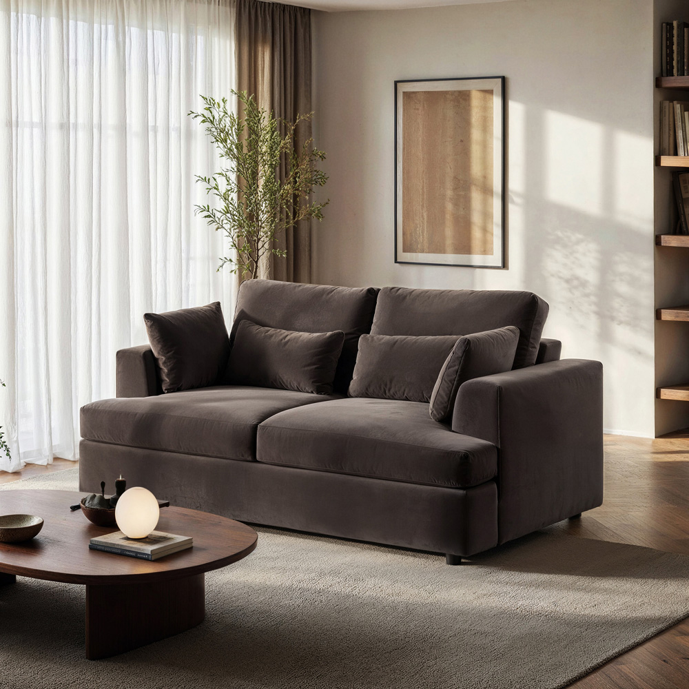 Solace+Co Drew 2 Seater Brown Velvet Sofa Image 6