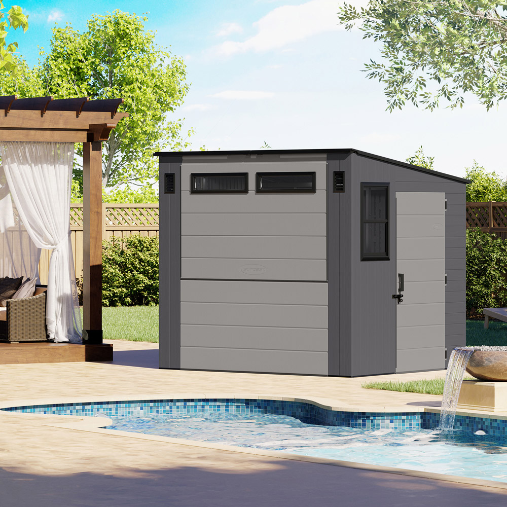 Suncast Cabana 8 x 7ft Cool Grey Entertainment Storage Shed with Fold Down Bar Top Image 3