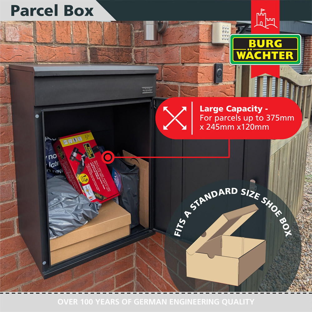 Burg Wachter Large Black Wall Mounted Secure Parcel Box Image 3