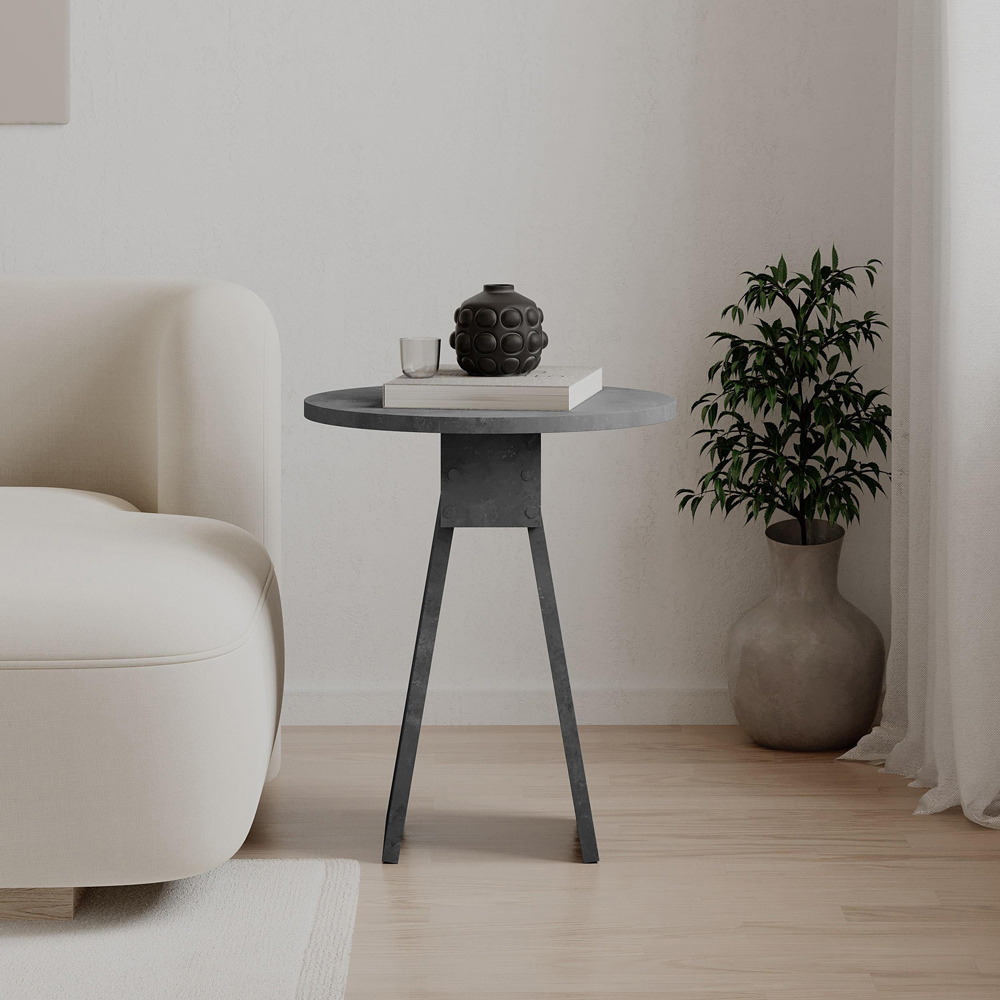 Decortie Chen Round Side Table with Retro Grey Sculptural Base Image 4