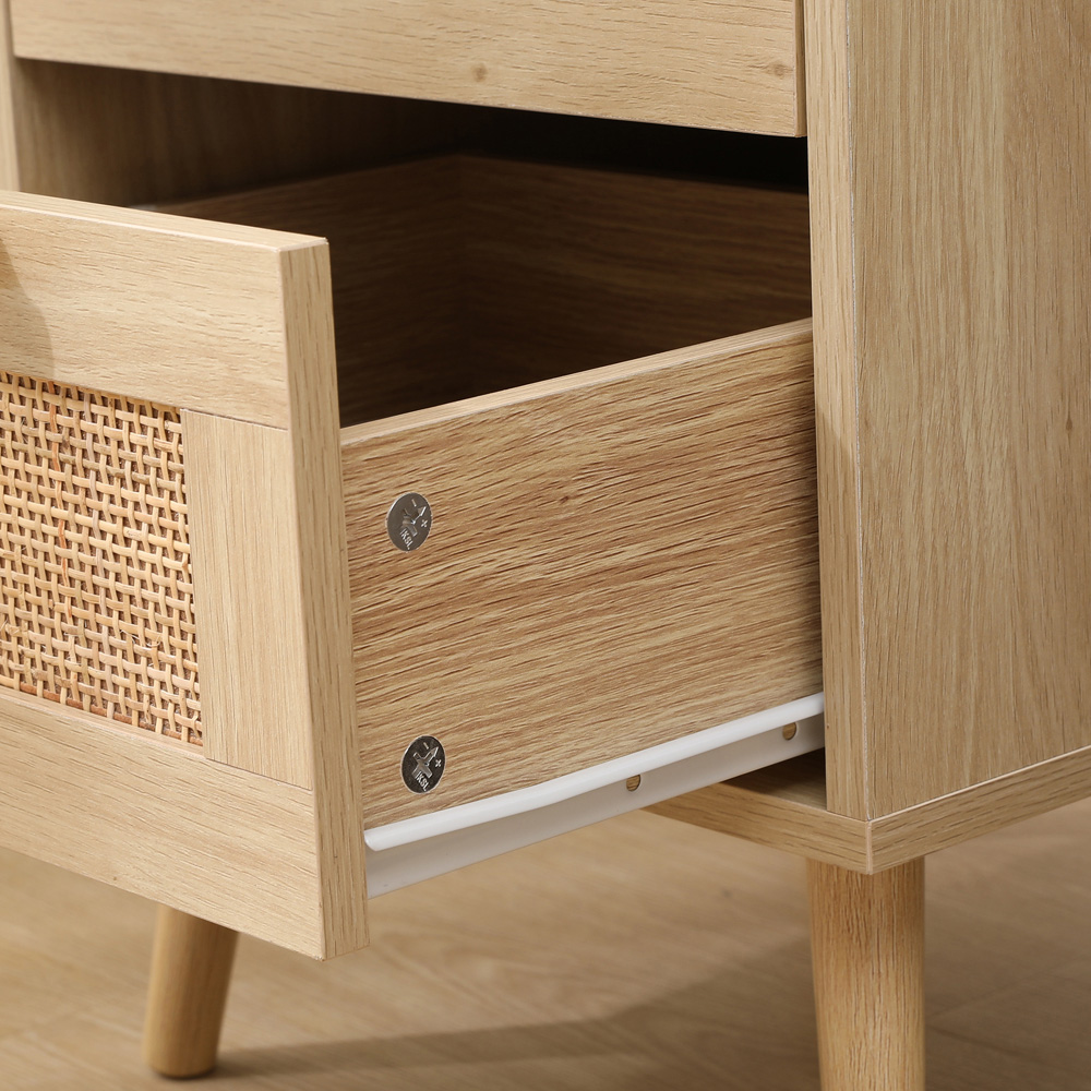 FurnitureHMD 2 Drawer Wooden and Rattan Weaving Bedside Table Image 6