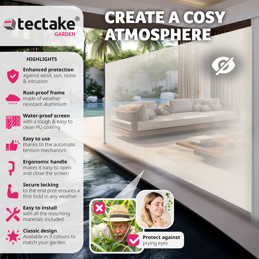 tectake Beige Retractable Side Awning 1.8 x 3m Image 6