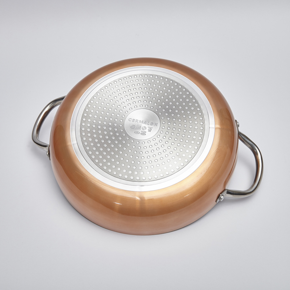 Cermalon 28cm Non Stick Shallow Copper Casserole Pan with Lid Image 2