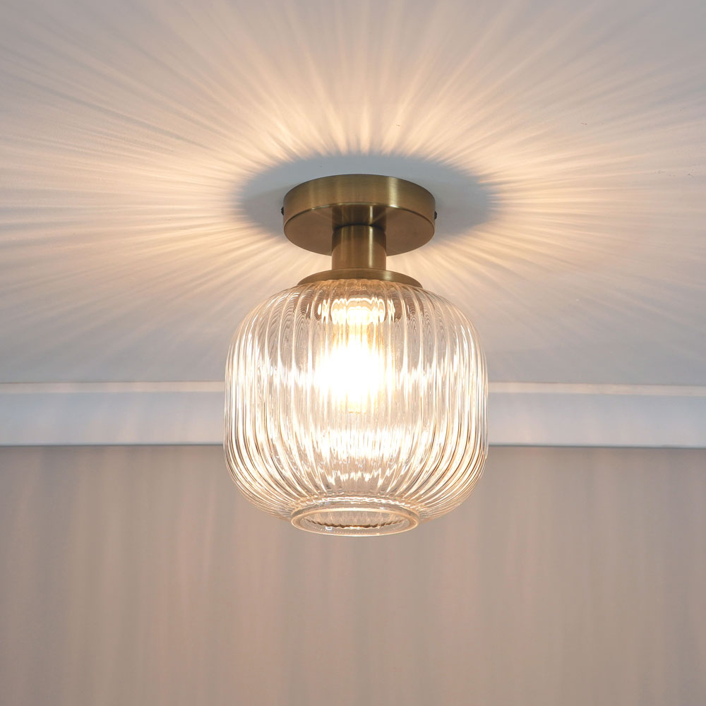 ValueLights Calpe Clear Shade Gold Stem LED Flush Ceiling Light Image 2