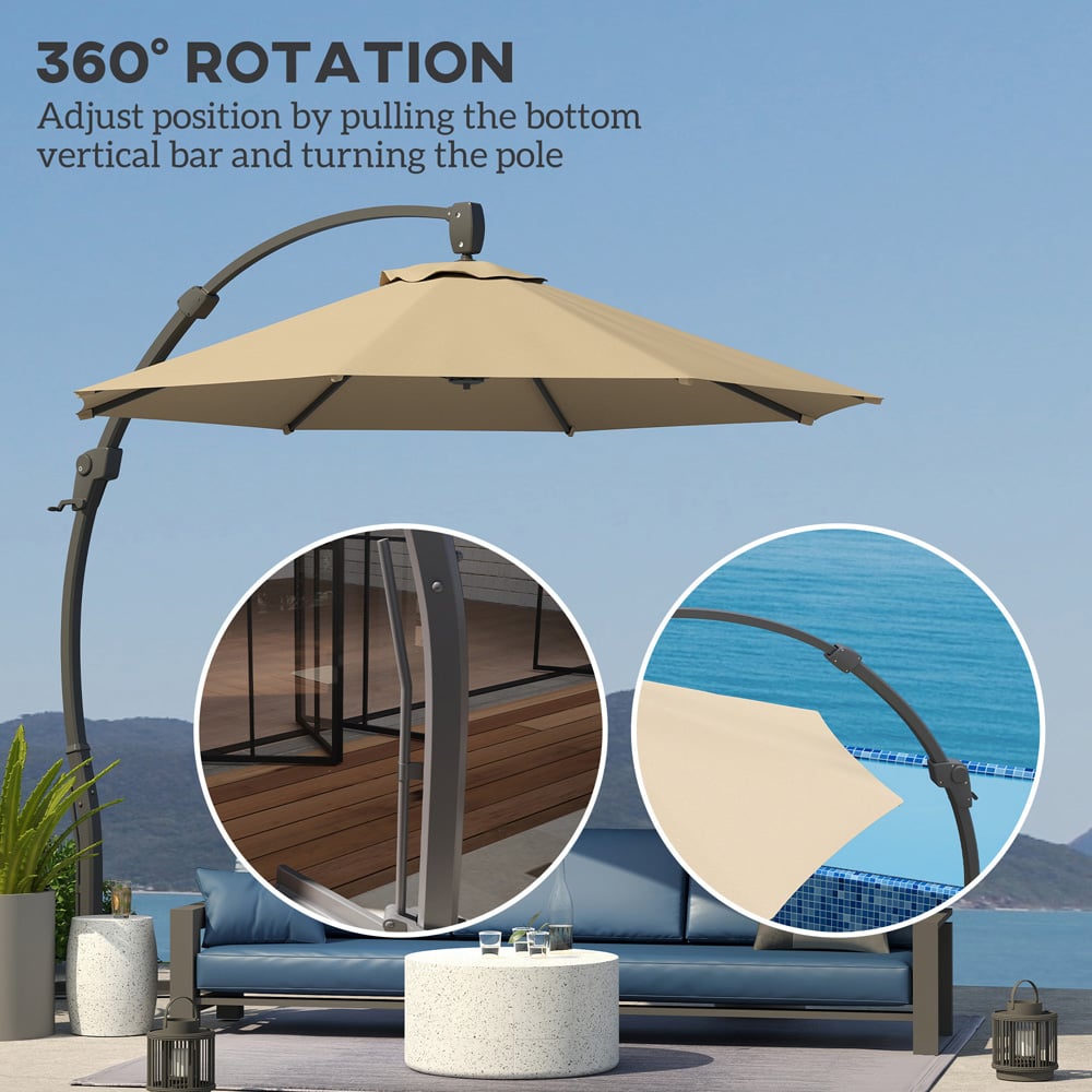 Outsunny Khaki Crank and Tilt Cantilever Parasol 3m Image 7