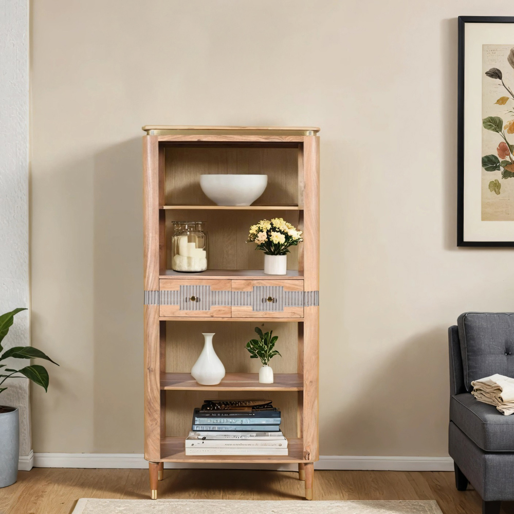 Brooklyn Wilton 2 Drawer 4 Shelf Acacia Wood Open Bookcase Image 4