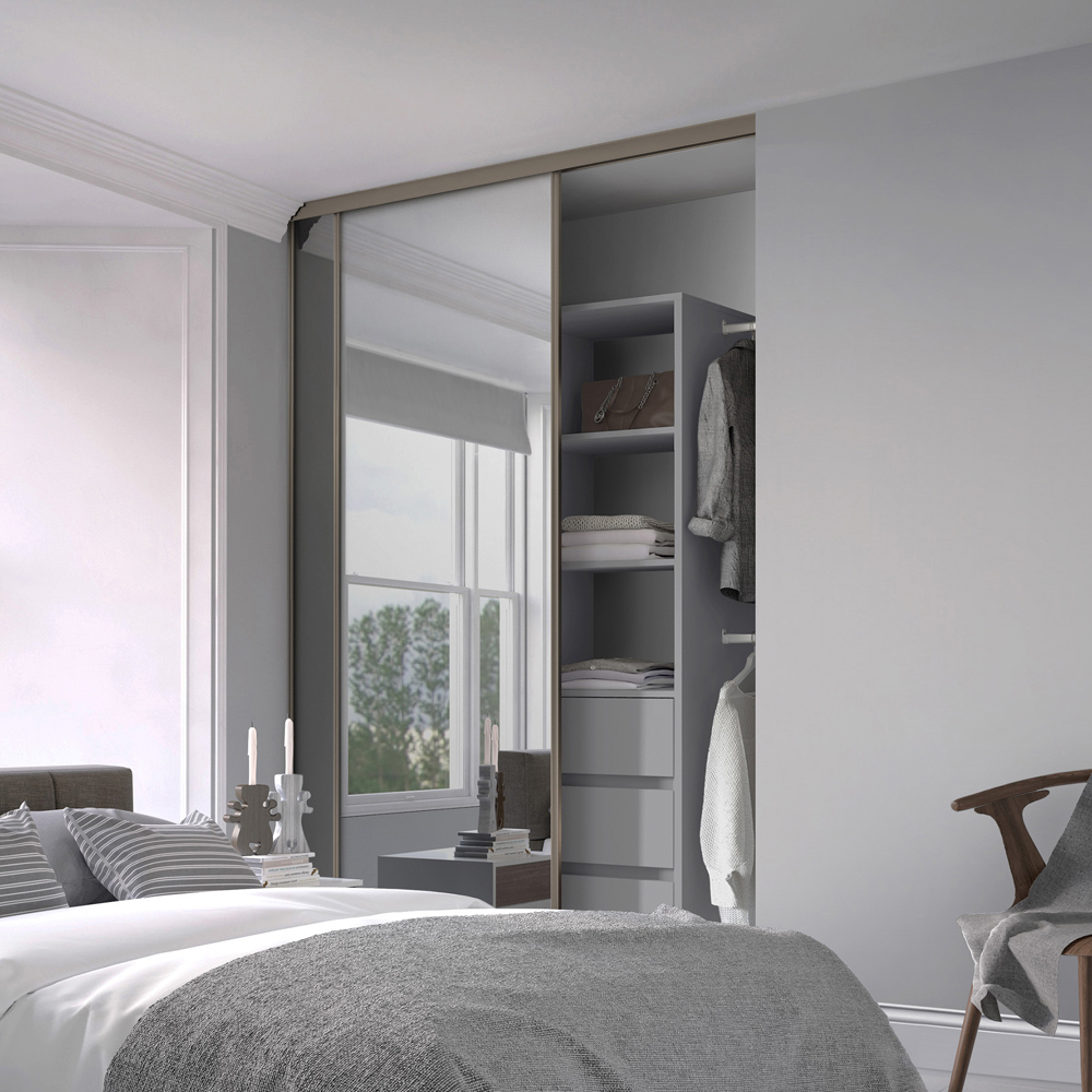 Spacepro Single Panel Nickel Frame Mirror Sliding Door 2220 x 914mm Image 2