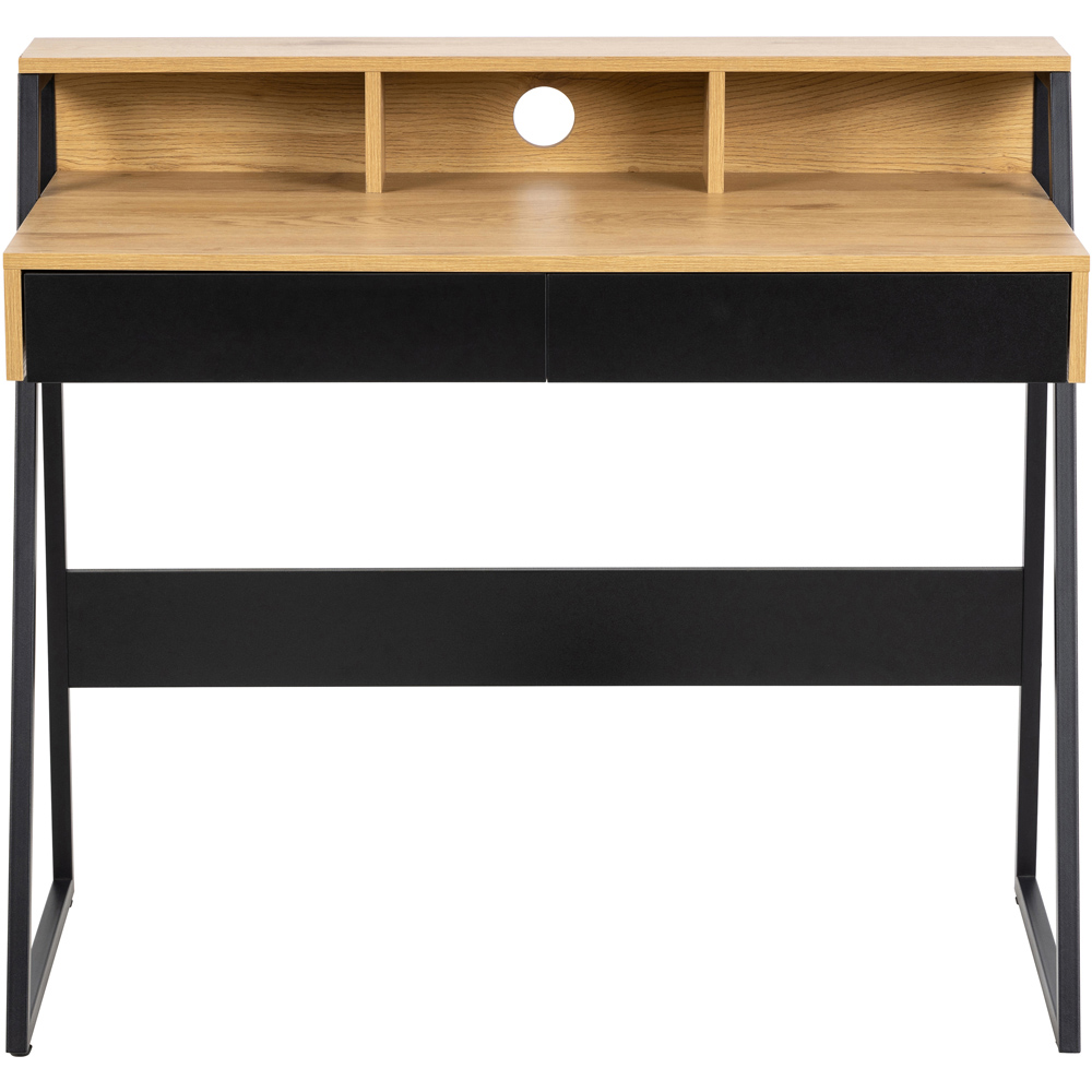 Florence Reece 2 Drawer Oak and Black Office Desk Image 3