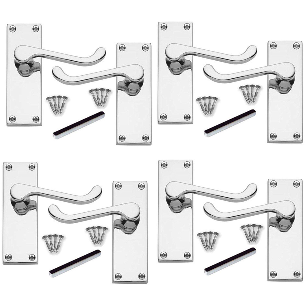 Golden Grace Victorian Scroll Lever Polished Chrome Latch Door Handles Set 4 Pack Image 2