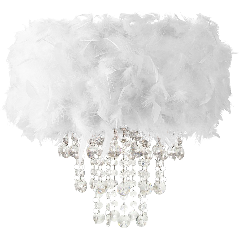 Happy Homewares White Feather Drum Pendant Shade with Clear Acrylic Droplets Image 1