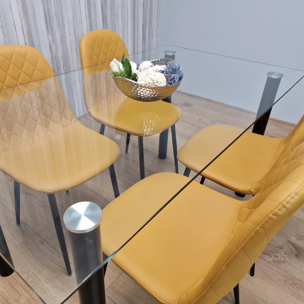 Kosy Koala 6 Seater Glass and Faux Leather Dining Set White and Mustard Image 7
