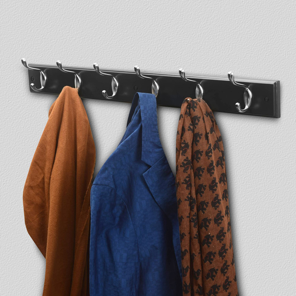 House of Home Black Wood 6 Hook Coat Rail Image 2