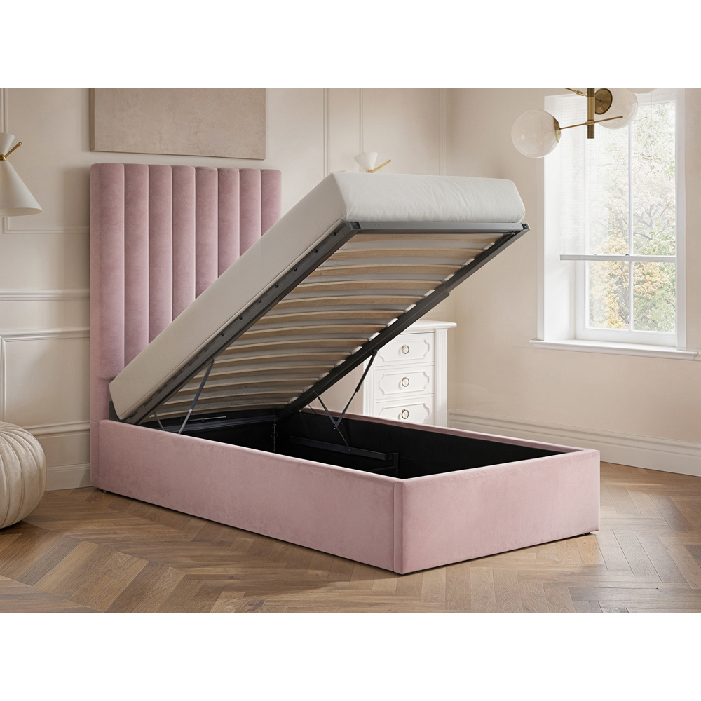 Solace+Co Everley Single Pink Velvet Ottoman Bed Image 6