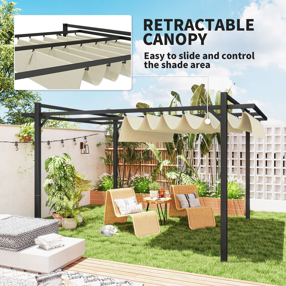 Outsunny 3 x 4m Khaki Aluminium Frame Pergola with Retractable Roof Image 8