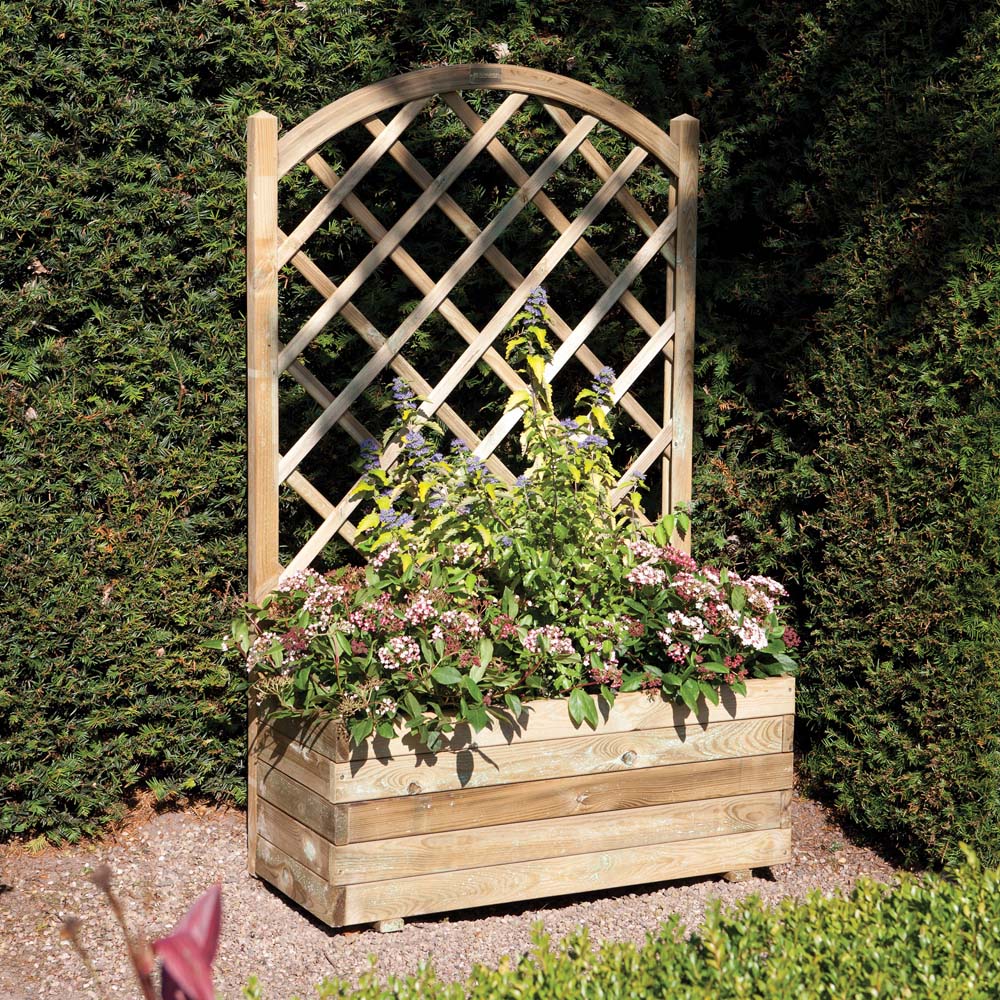 Rowlinson Natural Timber Rectangular Planter with Lattice Image 2