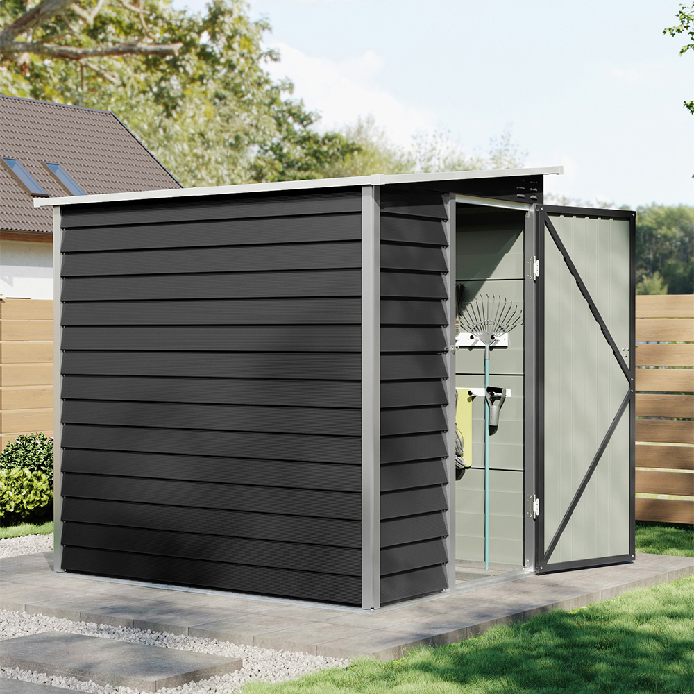 Living and Home 6 x 4ft Black Metal Pent Garden Storage Shed Image 2