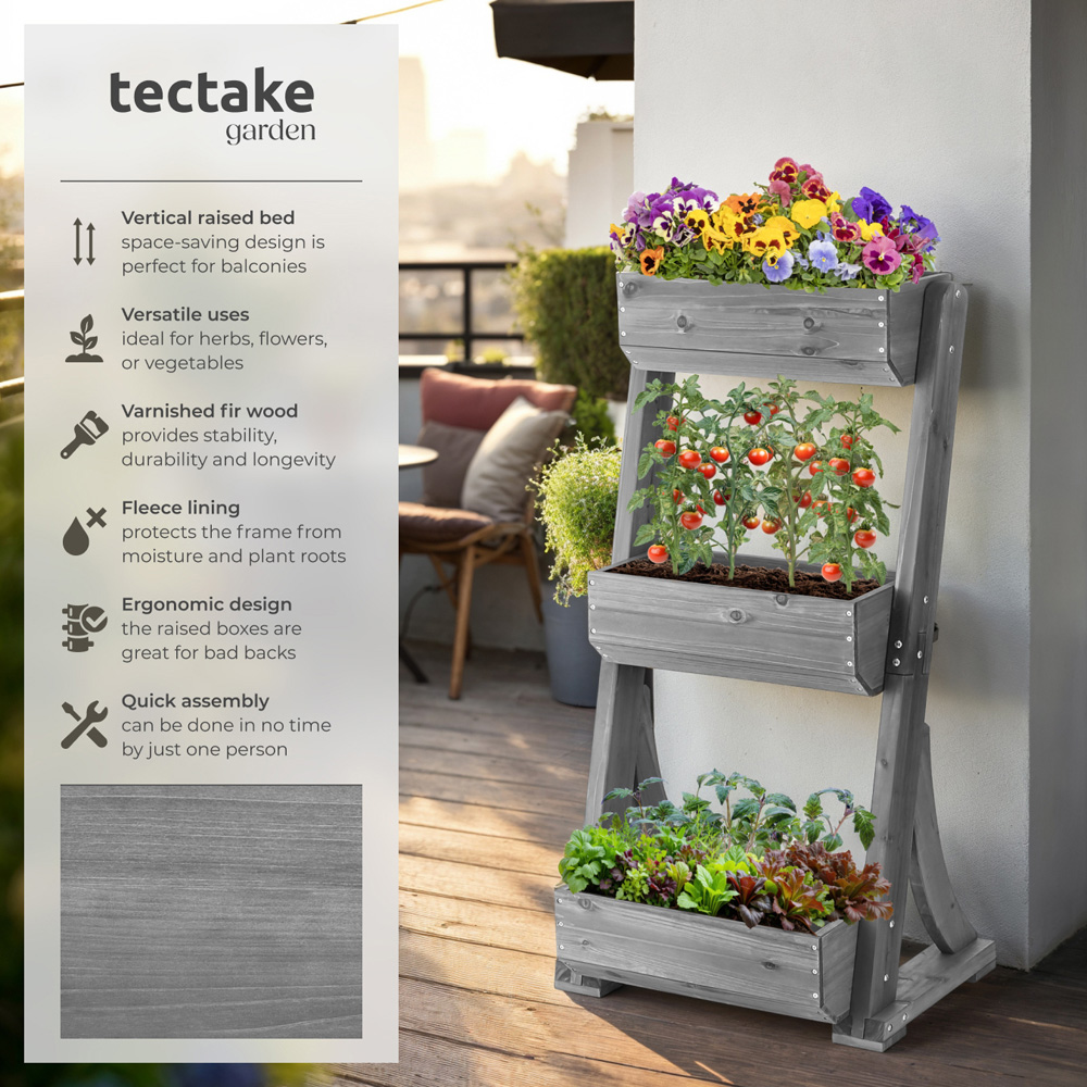 tectake Flora 4-Tier Grey Rustic Wooden Vertical Planter 60 x 49 x 140cm Image 6