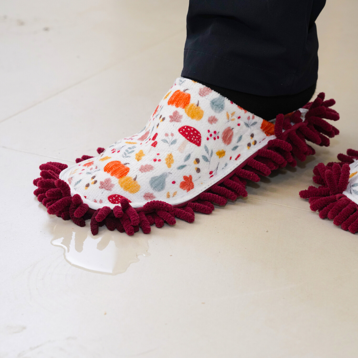 Autumn Pumpkin Chenille Slippers White and Red Image 4