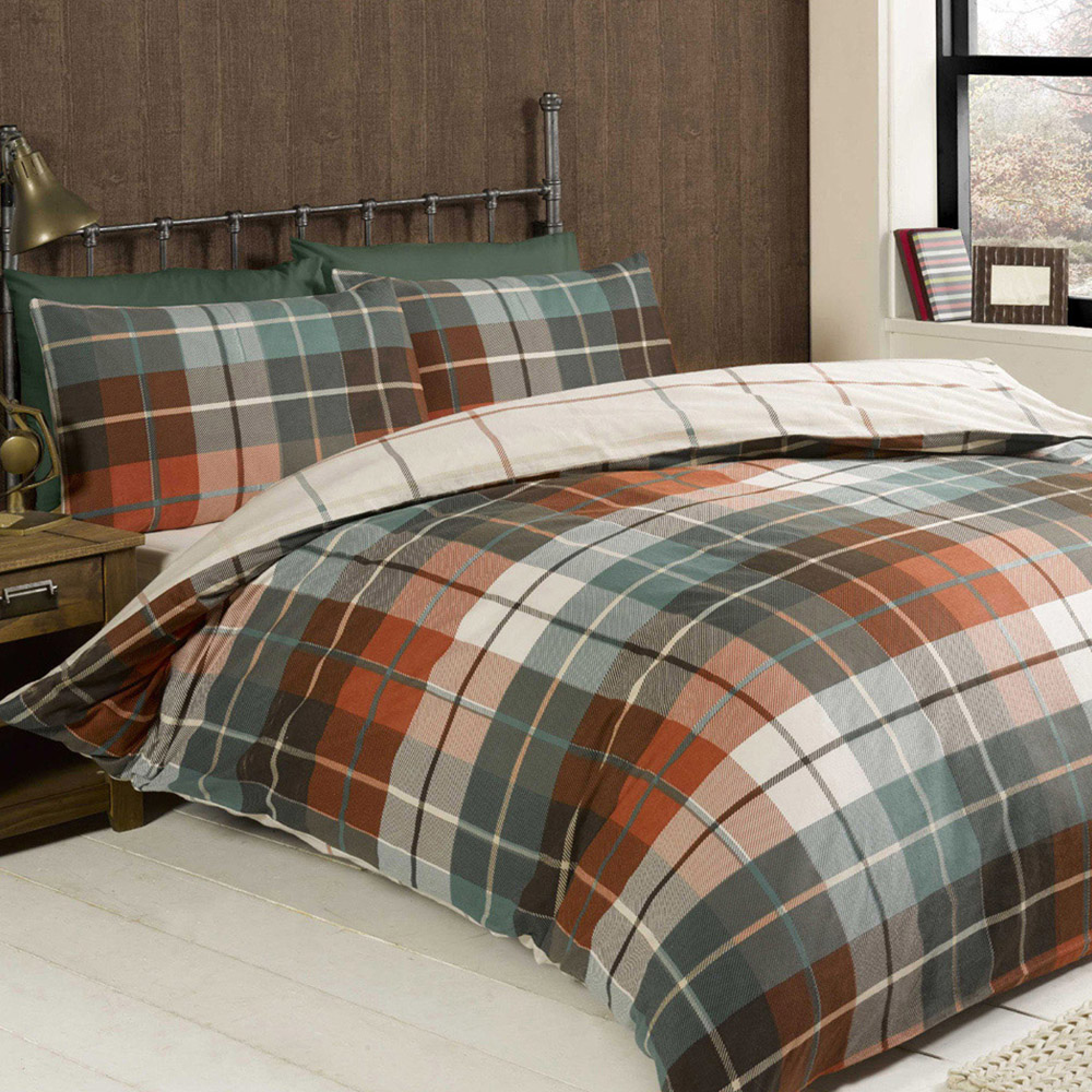 Rapport Home Lomond Check Flannellette Double Terracotta Brushed Cotton Duvet Set Image