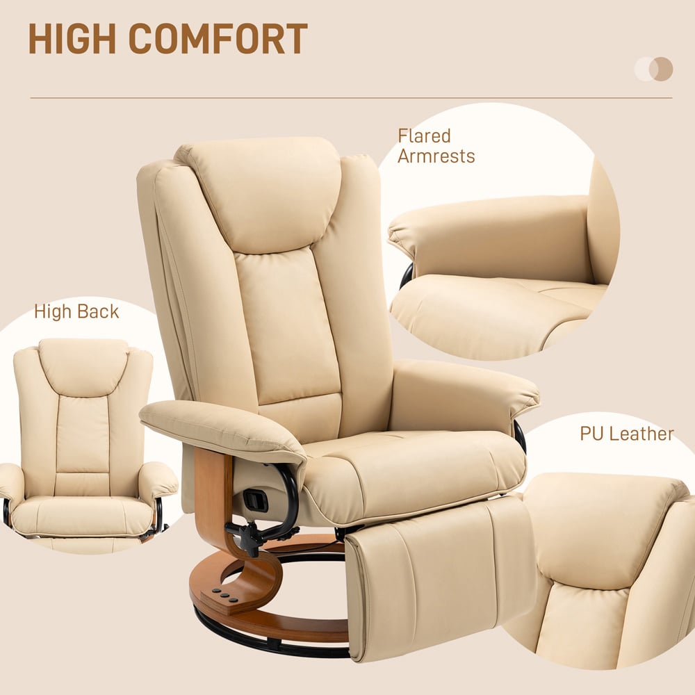 Portland Beige PU Leather Reclining Armchair with Footrest Image 7