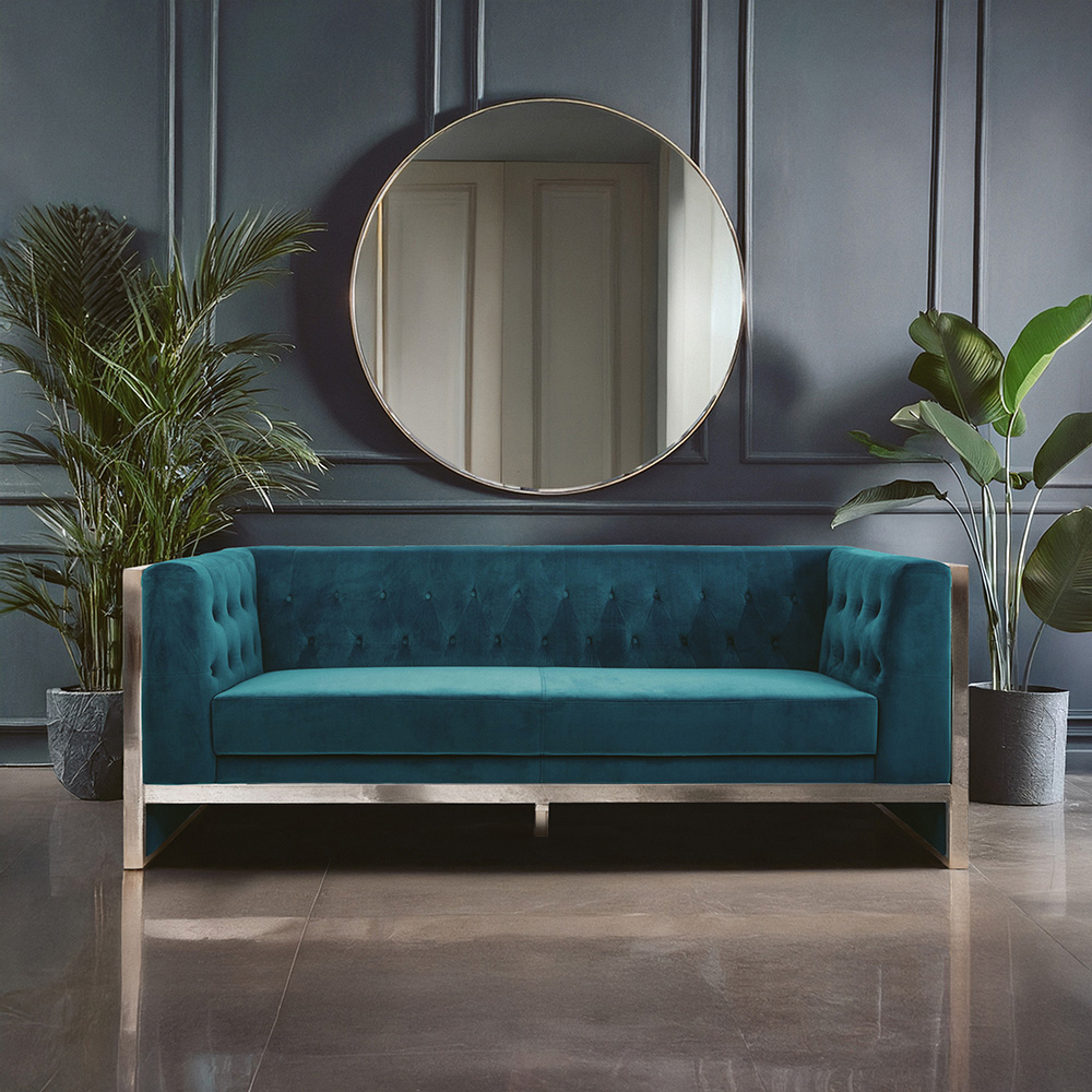 Premier Housewares Vogue Teal Velvet 3 Seater Sofa Image 3