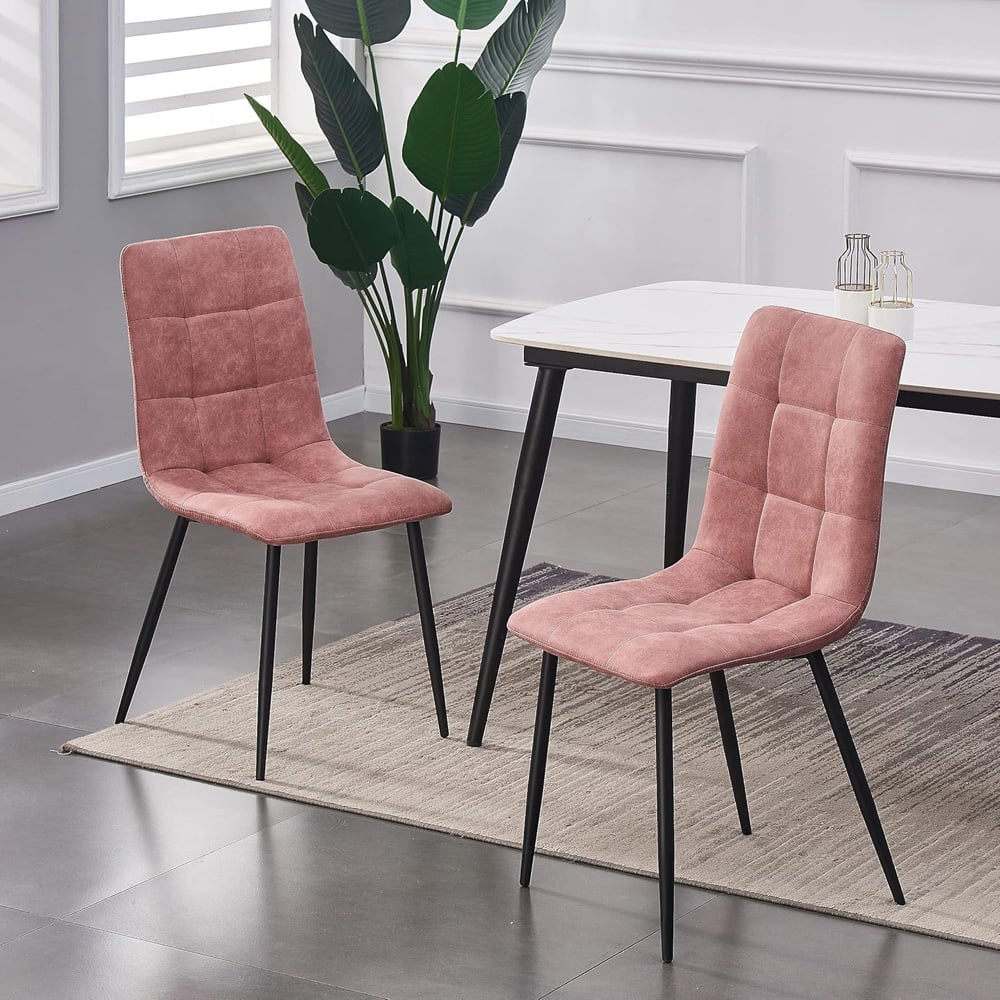 Henri Set of 2 Pink Faux Suede Leather Dining Chair Image 5