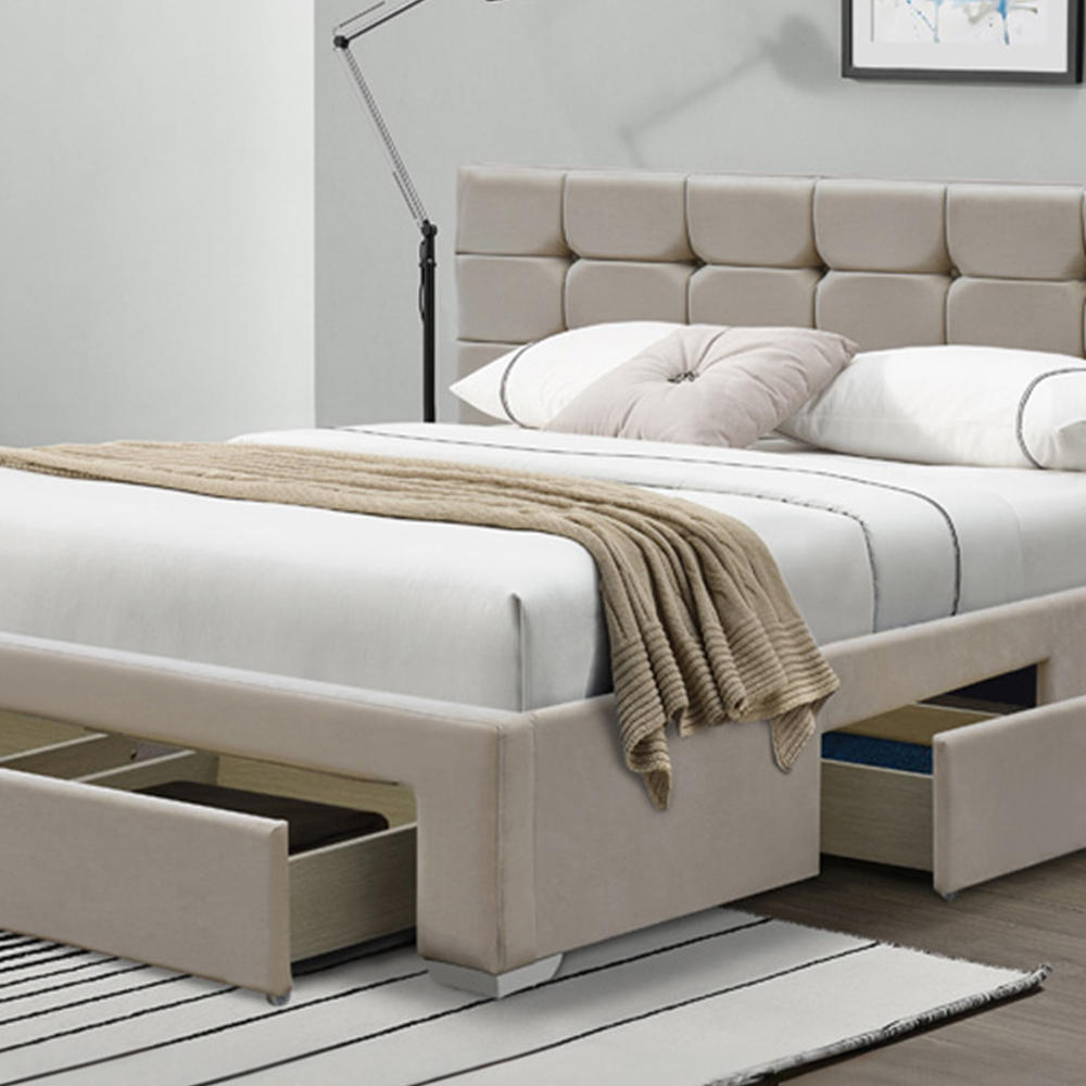 Brooklyn Double Cream Plush Velvet Upholstered Bed Frame Image 2