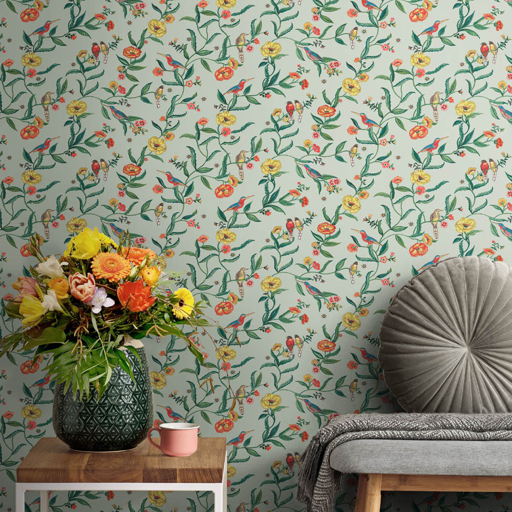 Cath Kidston Summer Birds Sage Wallpaper Image 3