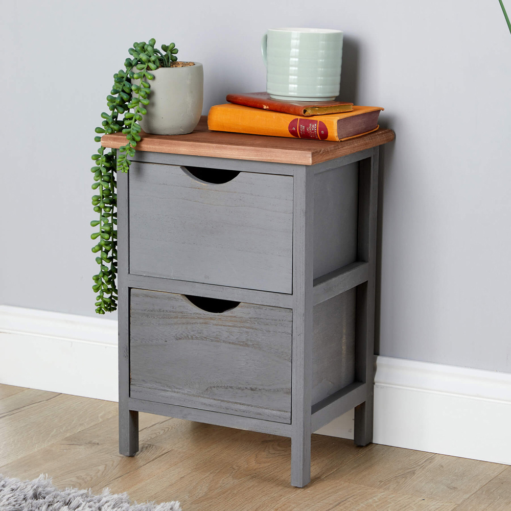 Home Source Hemsby 2 Drawer Grey Wooden Chest of Drawers Image 6