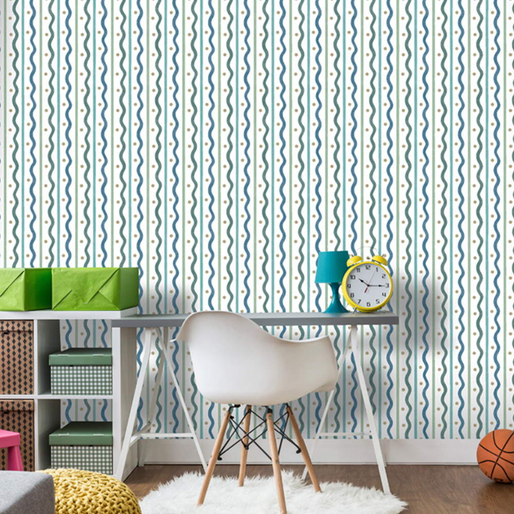 Arthouse Squiggle Stripe Blue Green Wallpaper Image 3
