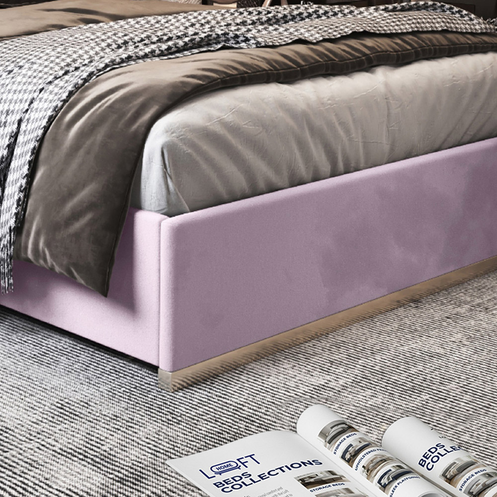 Bentley Pink Small Double Velvet Upholstered Metal Bed Frame with Panelled Headboard Image 4