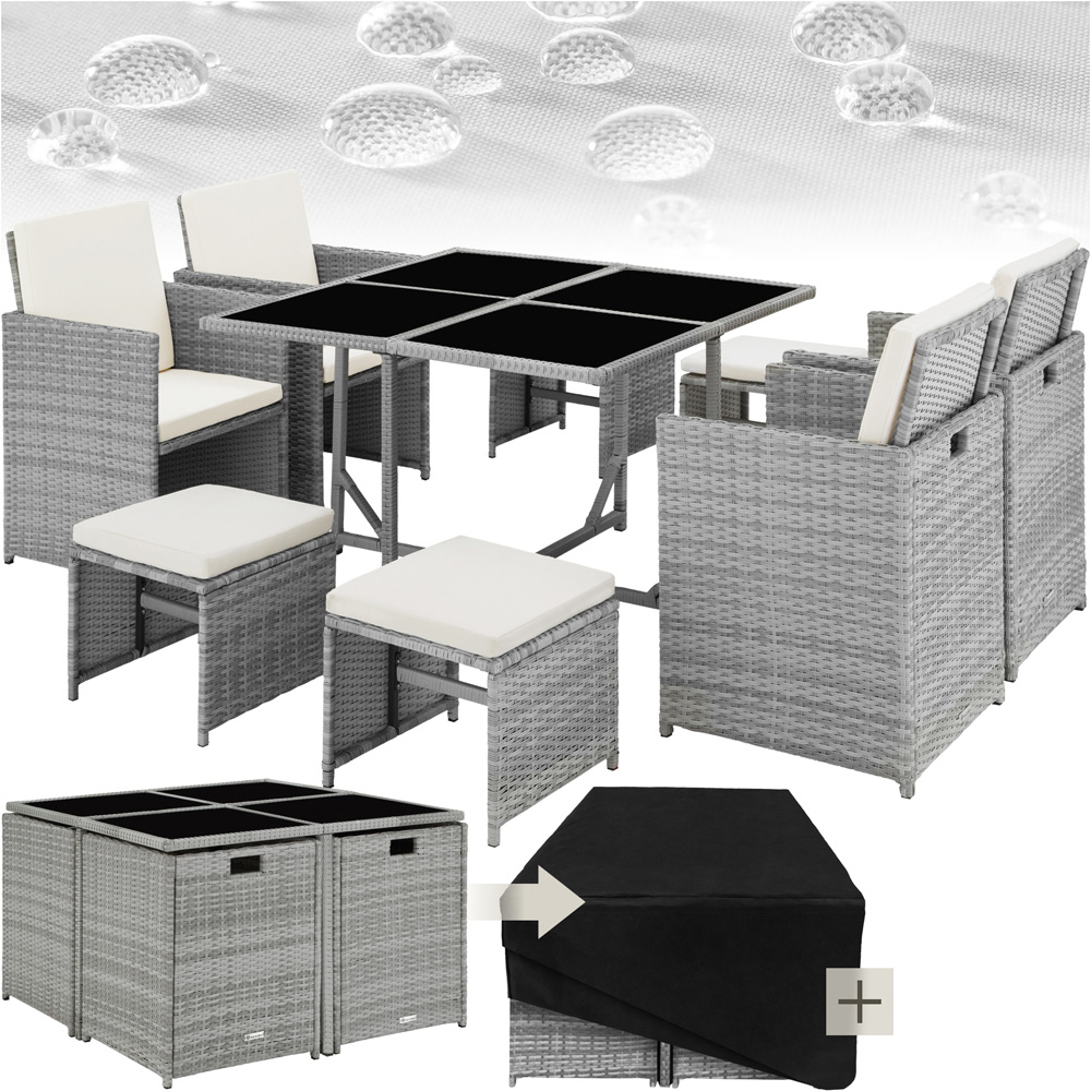 tectake Bilbao 8 Seater Garden Dining Table with Rain Cover Light Grey Image 2