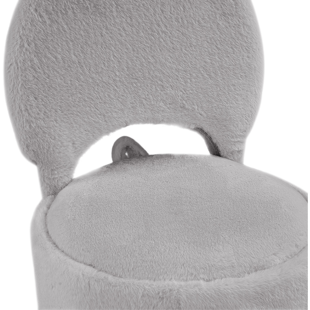 Living and Home Grey Faux Rabbit Fur Round Back Foldable Vanity Chair with Storage Image 5