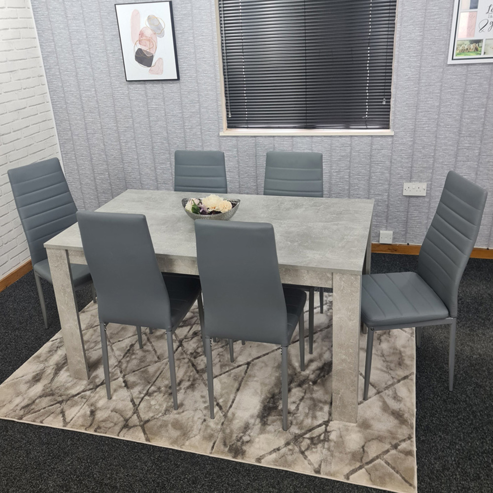 Portland Leather 6 Seater Dining Set Stone Grey and Grey Image 1