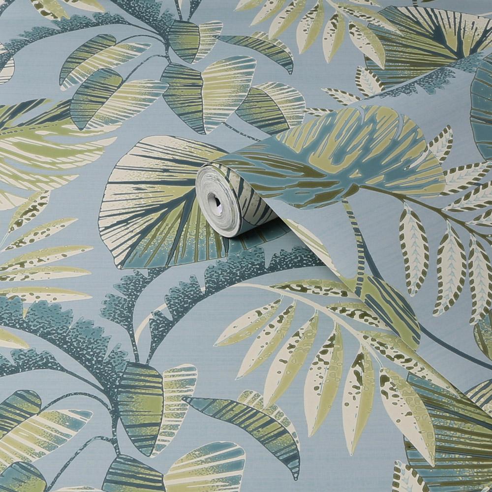 Next Jungle Leaves Duck Egg Wallpaper Image 2