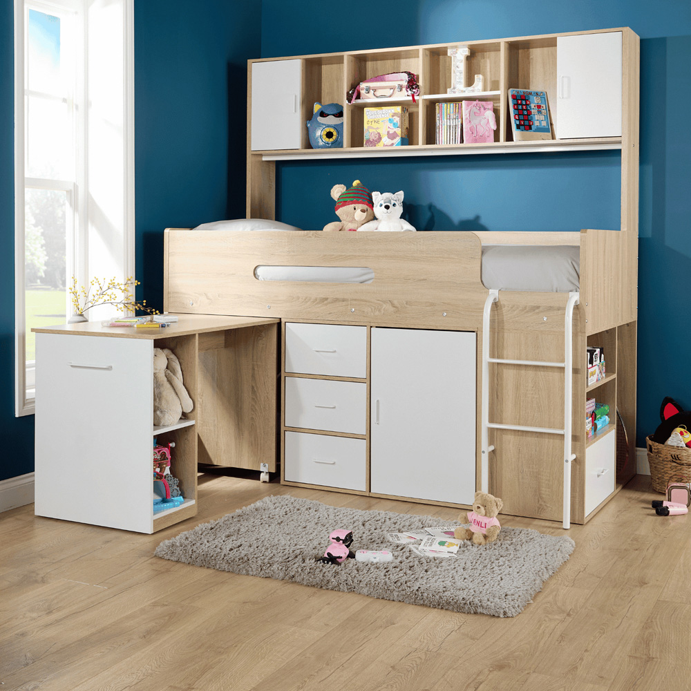 Home Source Marsden Oak and White Cabin Bed with Storage Shelf Image 9