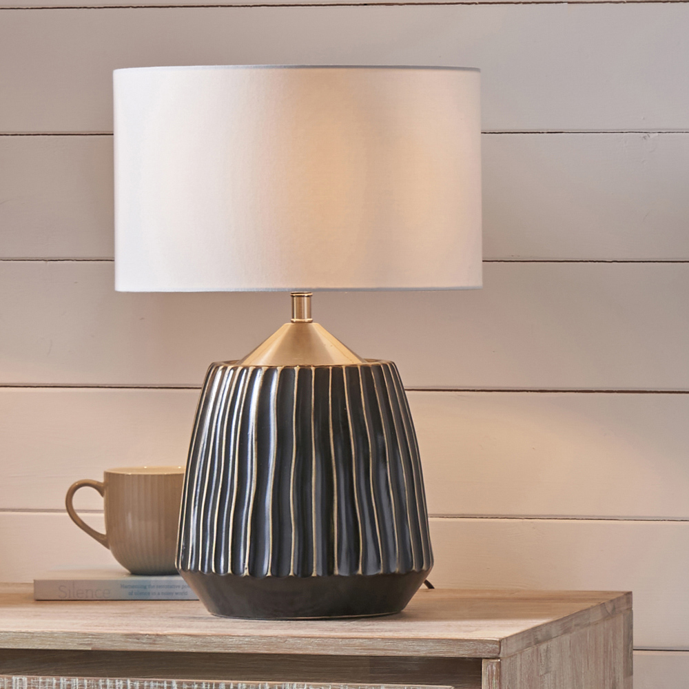 Pacific Lifestyle Artemis Black Textured and Brushed Silver Ceramic Table Lamp Image 2
