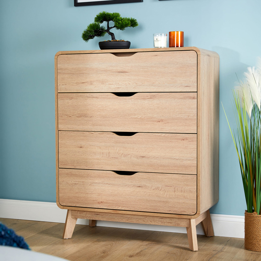 Home Source Nordic 4 Drawers Oak Chest of Drawers Image 7
