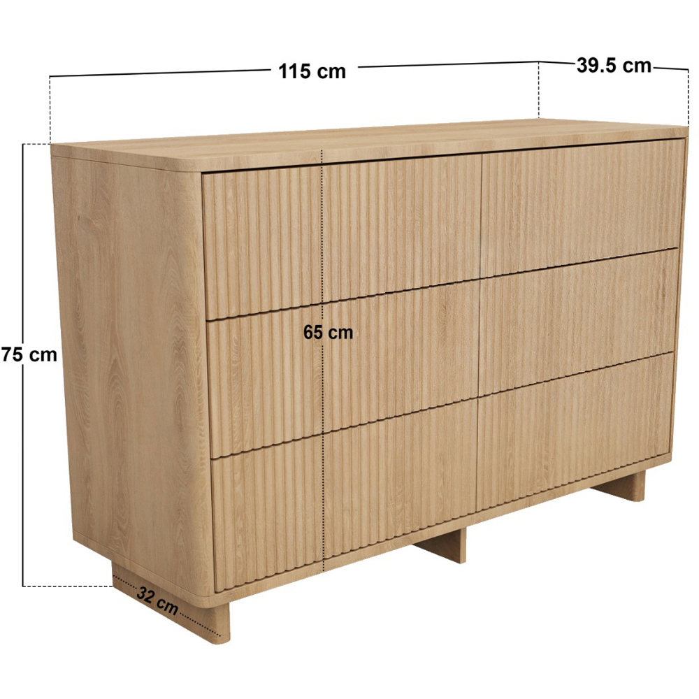 SOLACE+CO Velmor 6 Drawer Oak Ribbed Chest of Drawers Image 8